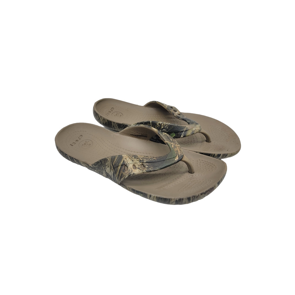 CROCS Women's Taupe Flip Flops with Camouflage Thong Strap